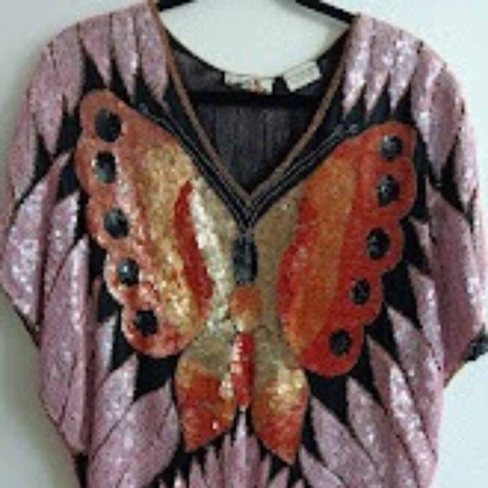 Champ-Elysse Vintage Sequin Butterfly Top
